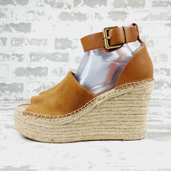 New Marc Fisher Mladalyn Leather/Suede Patform Espadrille Wedge Sandals D247 - Picture 1 of 14